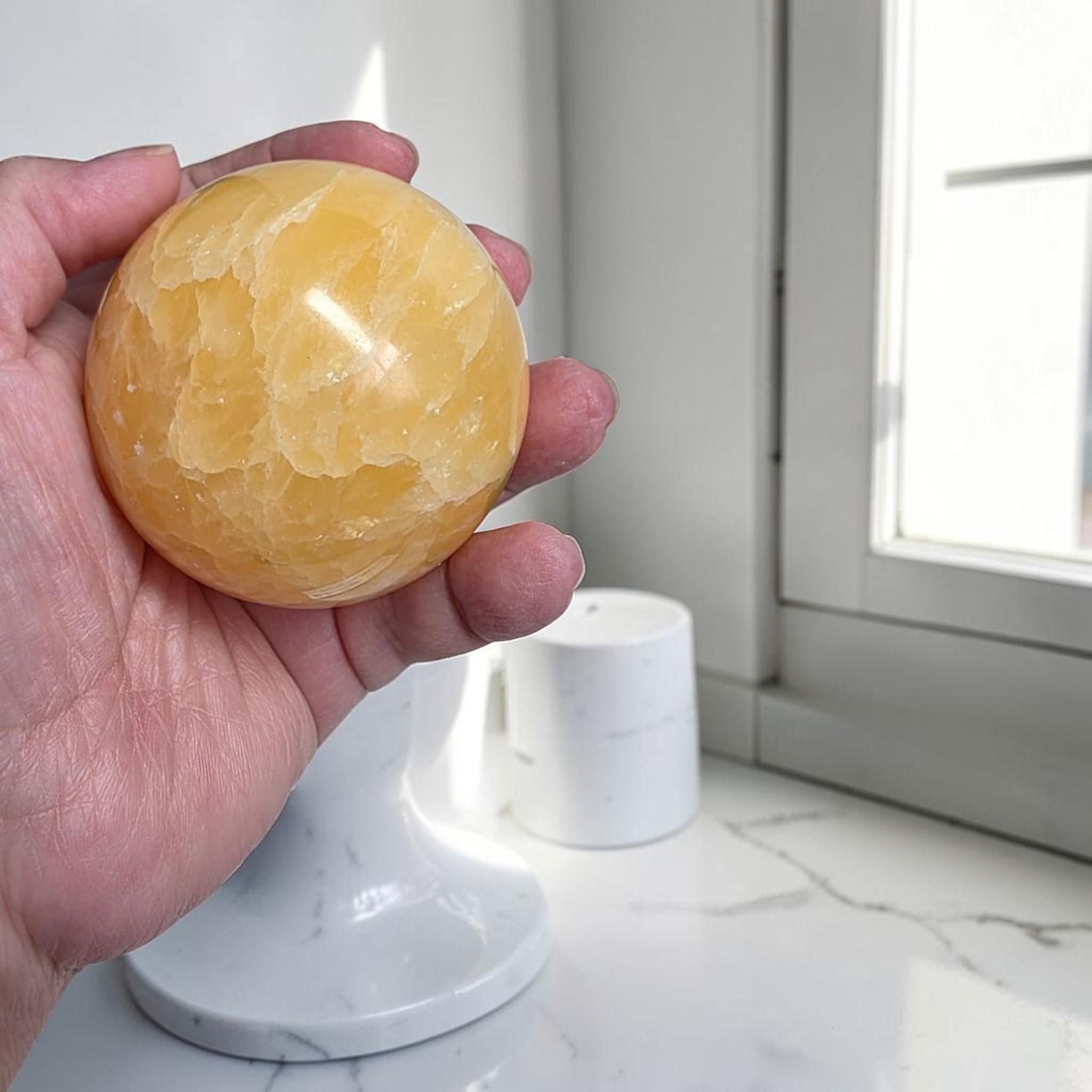 Yellow Calcite Sphere 60mm, Yellow Stone Ball, Healing Orb, Reiki Gift, Meditation Decor