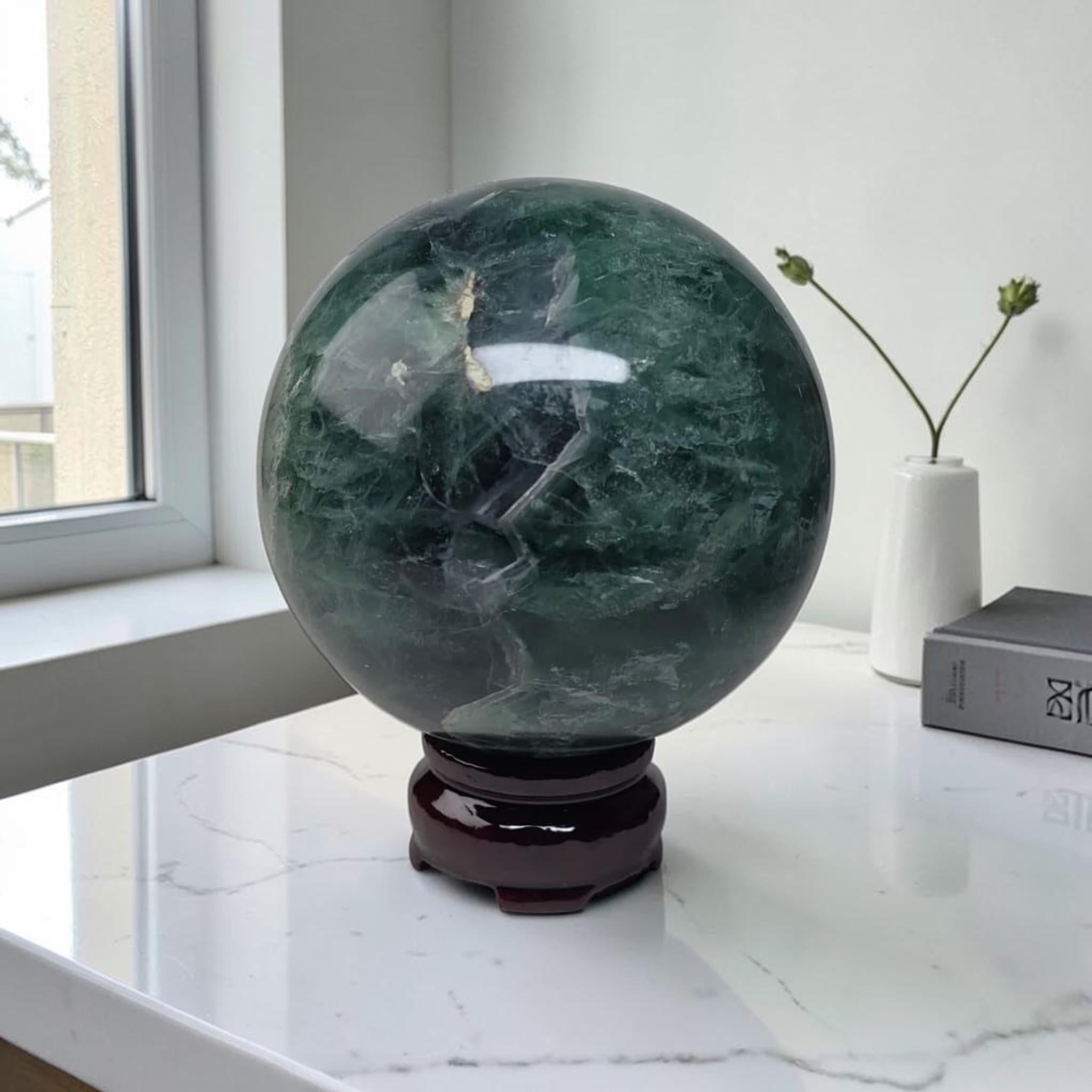 Green Fluorite Sphere 90mm, Large Fluorite Crystal Ball Decor