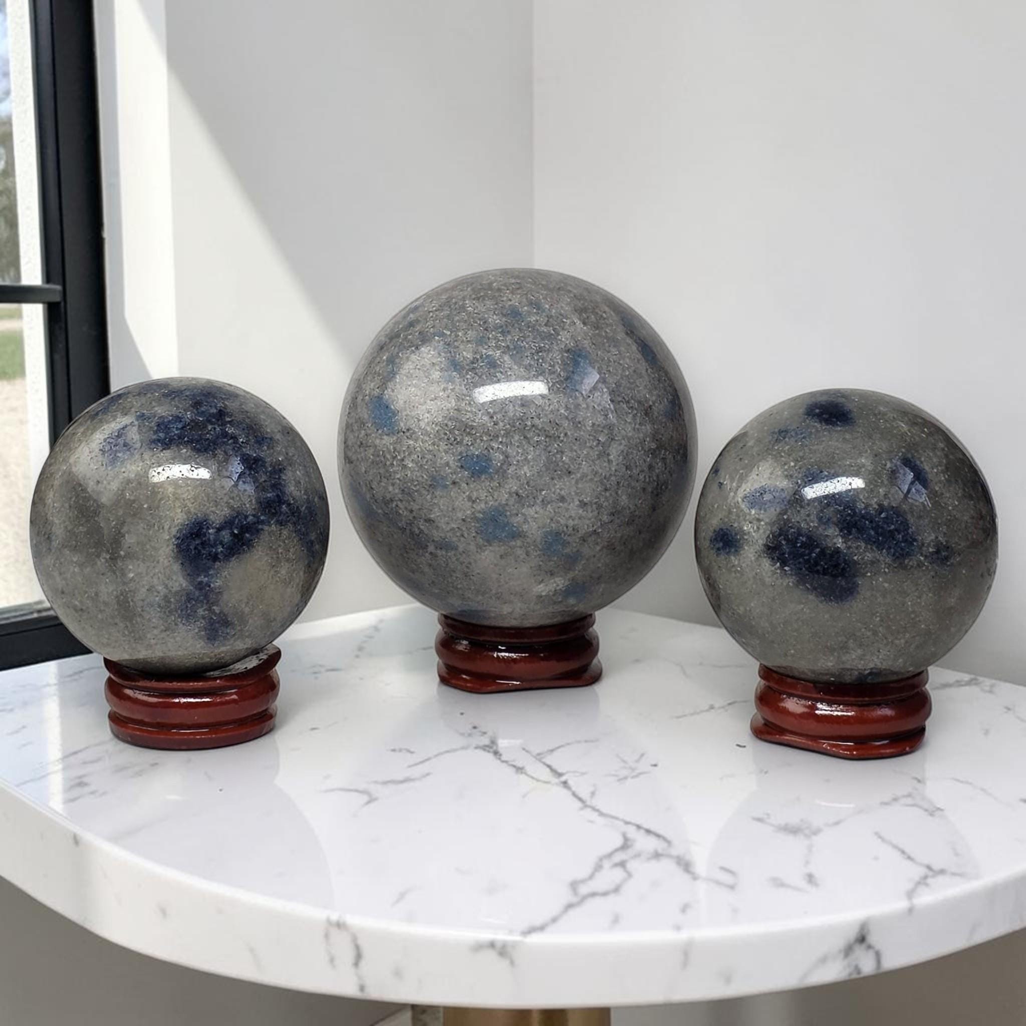 K2 Jasper Sphere 64mm, Rare Blue Granite Crystal, Polished Stone Ball, Healing Crystal