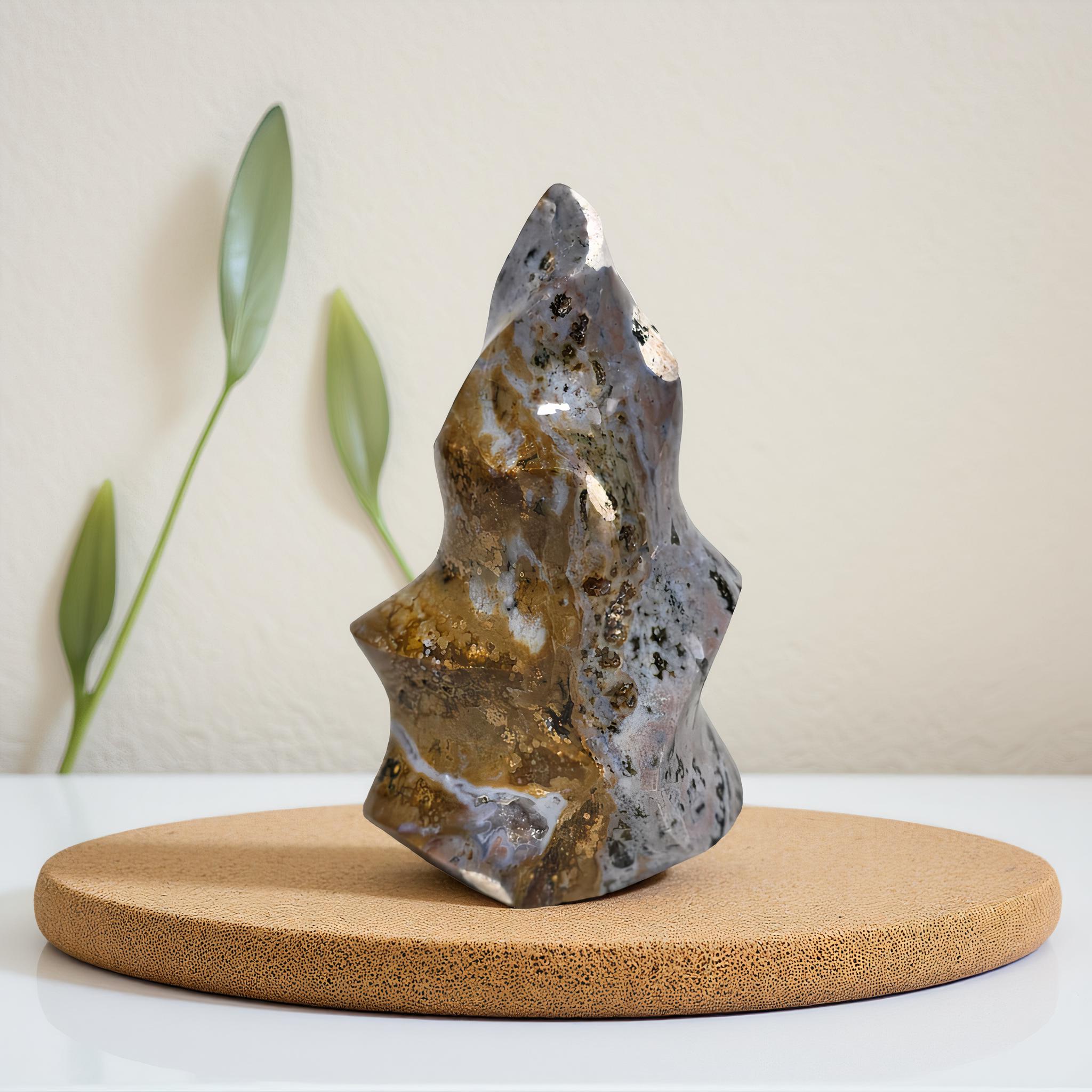 Ocean Jasper Flame, Orbicular Freeform Crystal, Large Mineral Specimen, Natural Stone Sculpture Decor