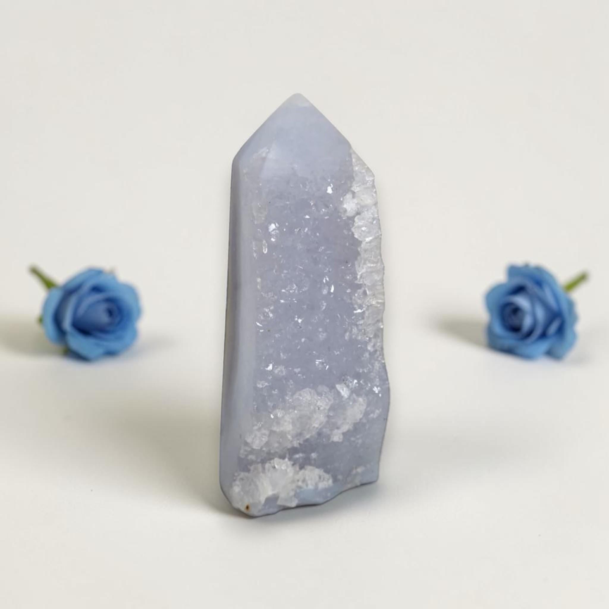 Blue Lace Agate Tower Druzy Crystal Point Natural Agate Obelisk
