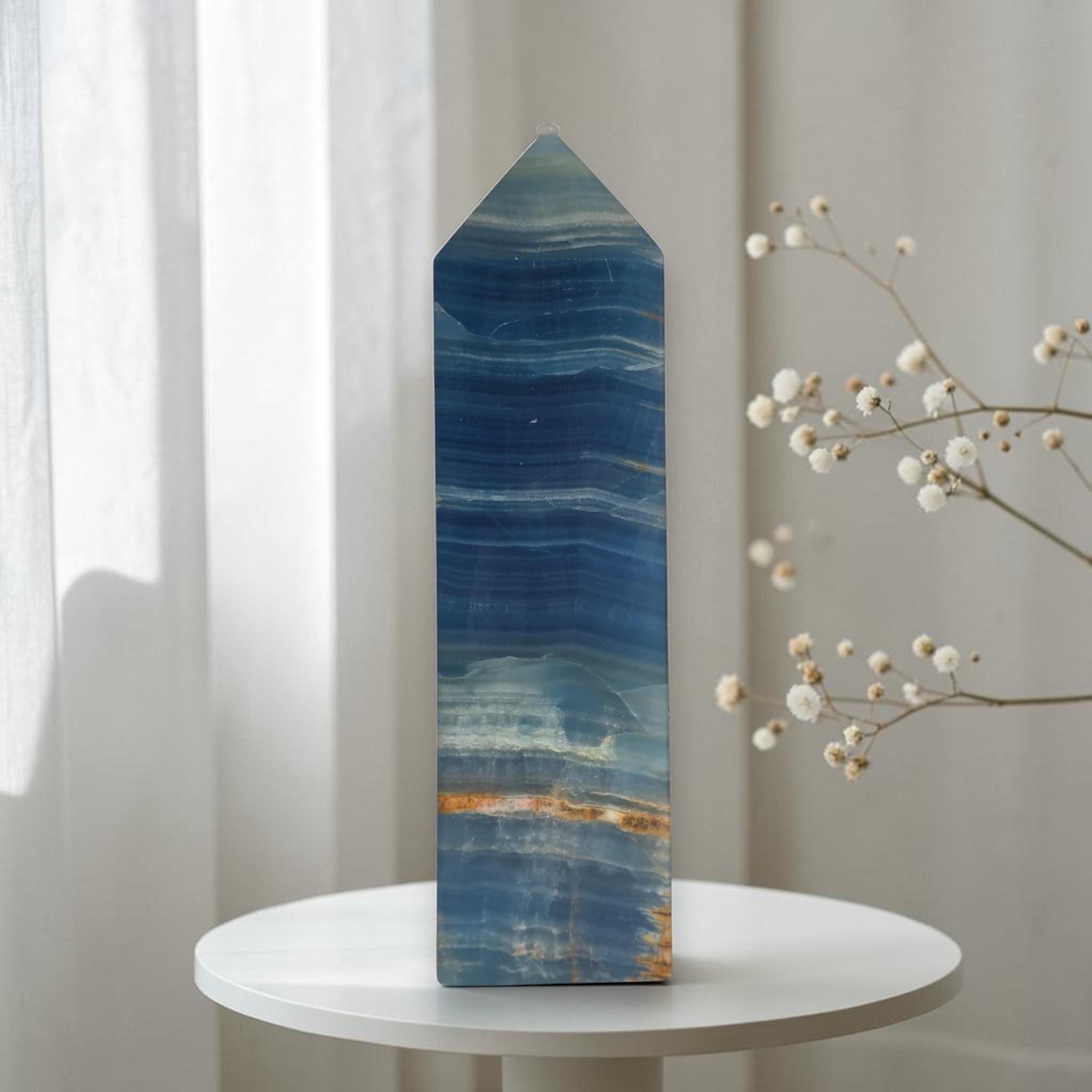 Blue Calcite Tower Crystal Point Blue Onyx Obelisk Healing Decor