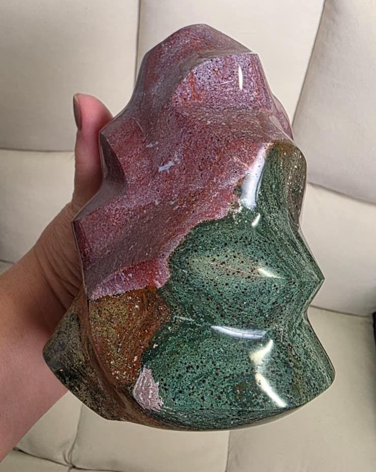 Ocean Jasper Flame, Large Crystal Flame Sculpture, Collector Display Stone