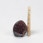 Purple druzy agate geode, freeform teardrop shape with sparkling amethyst crystals