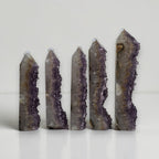 Amethyst drusy crystal tower set, mixed purple druzy with clear quartz and inclusions