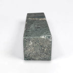 Green moss agate obelisk crystal tower with flat cut base and mottled surface