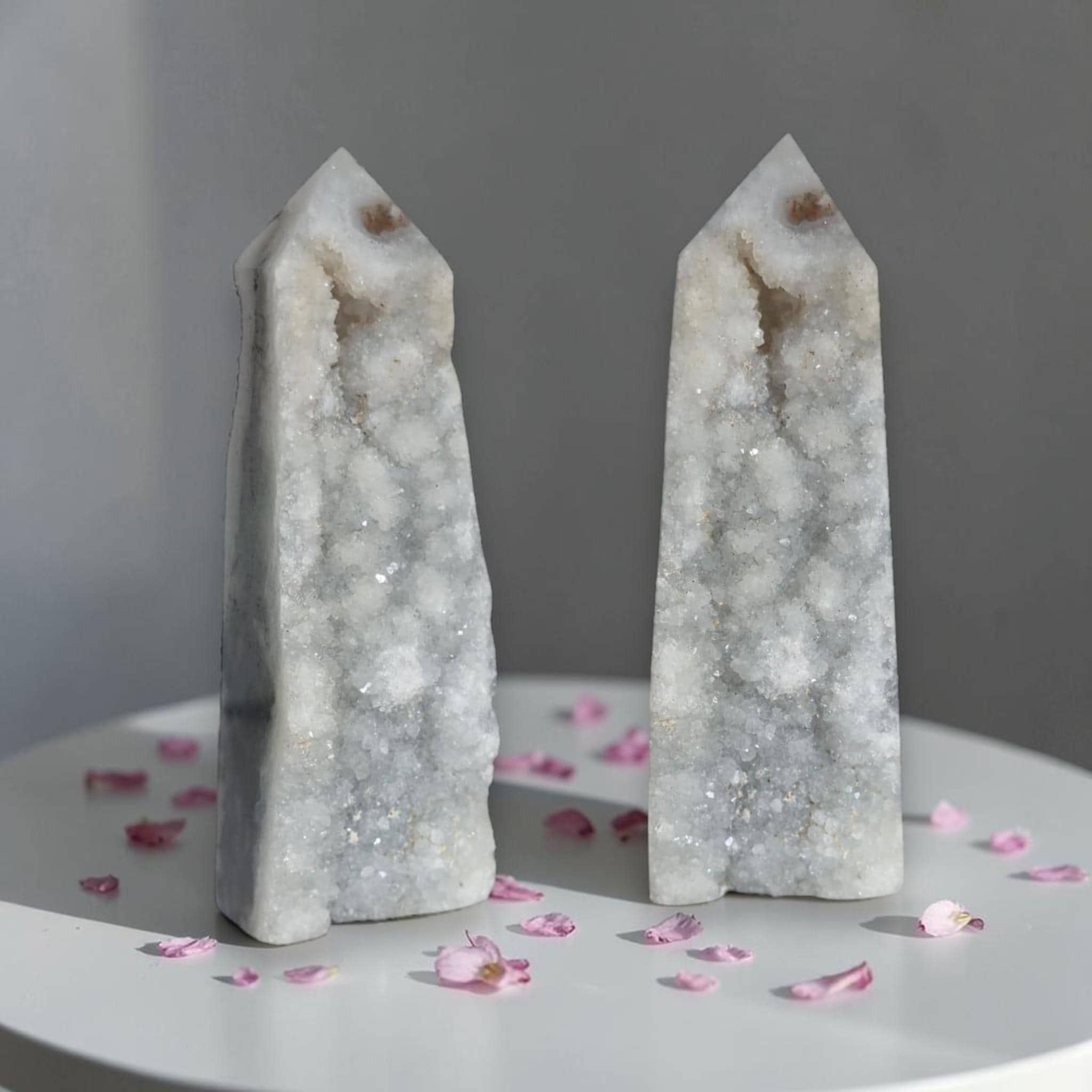 Moss Agate Druzy Tower Crystal Point Geode Obelisk Healing Crystal Decor