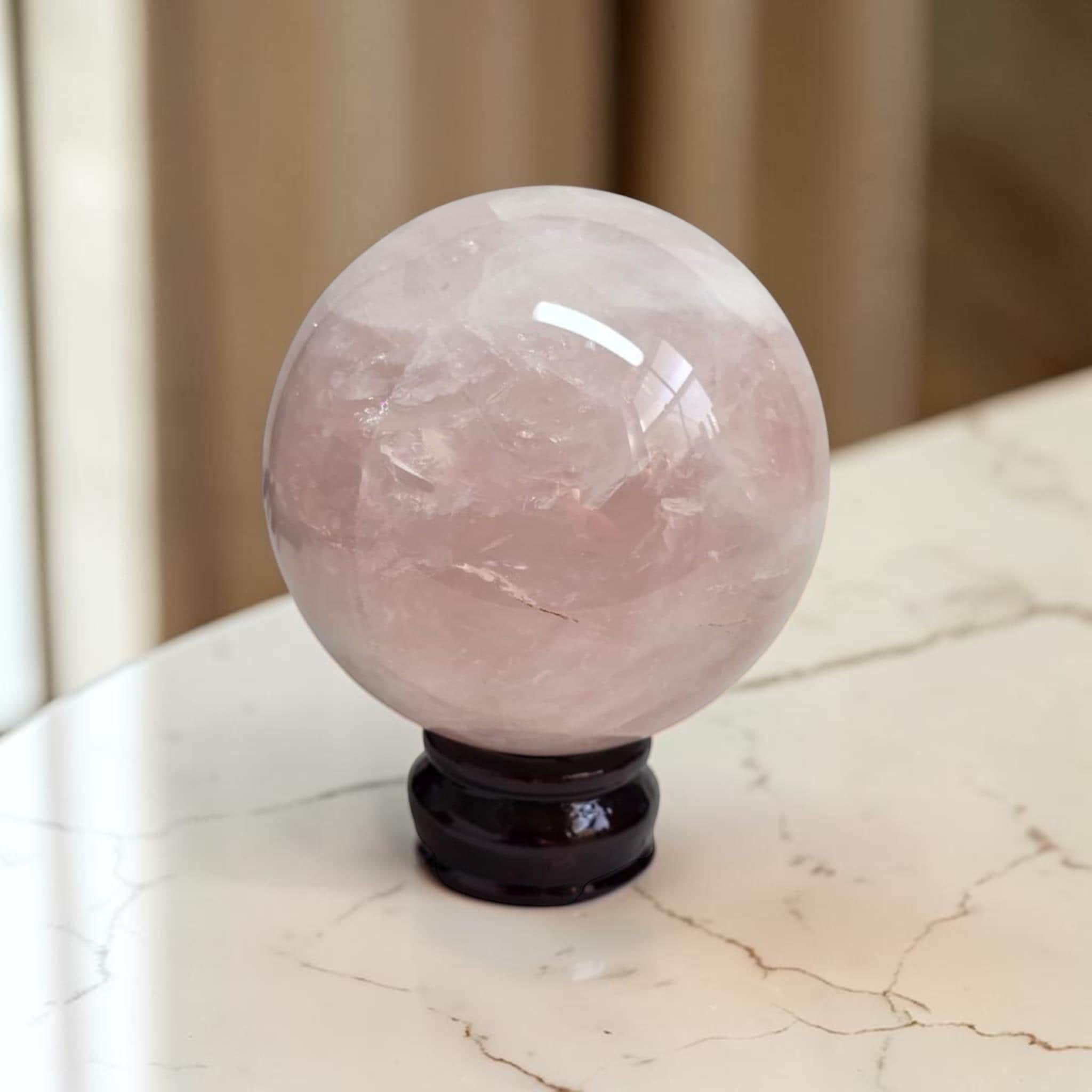 Rose Quartz Sphere 85mm Natural Pink Crystal Ball Polished Quartz Luxury Home Decor Reiki