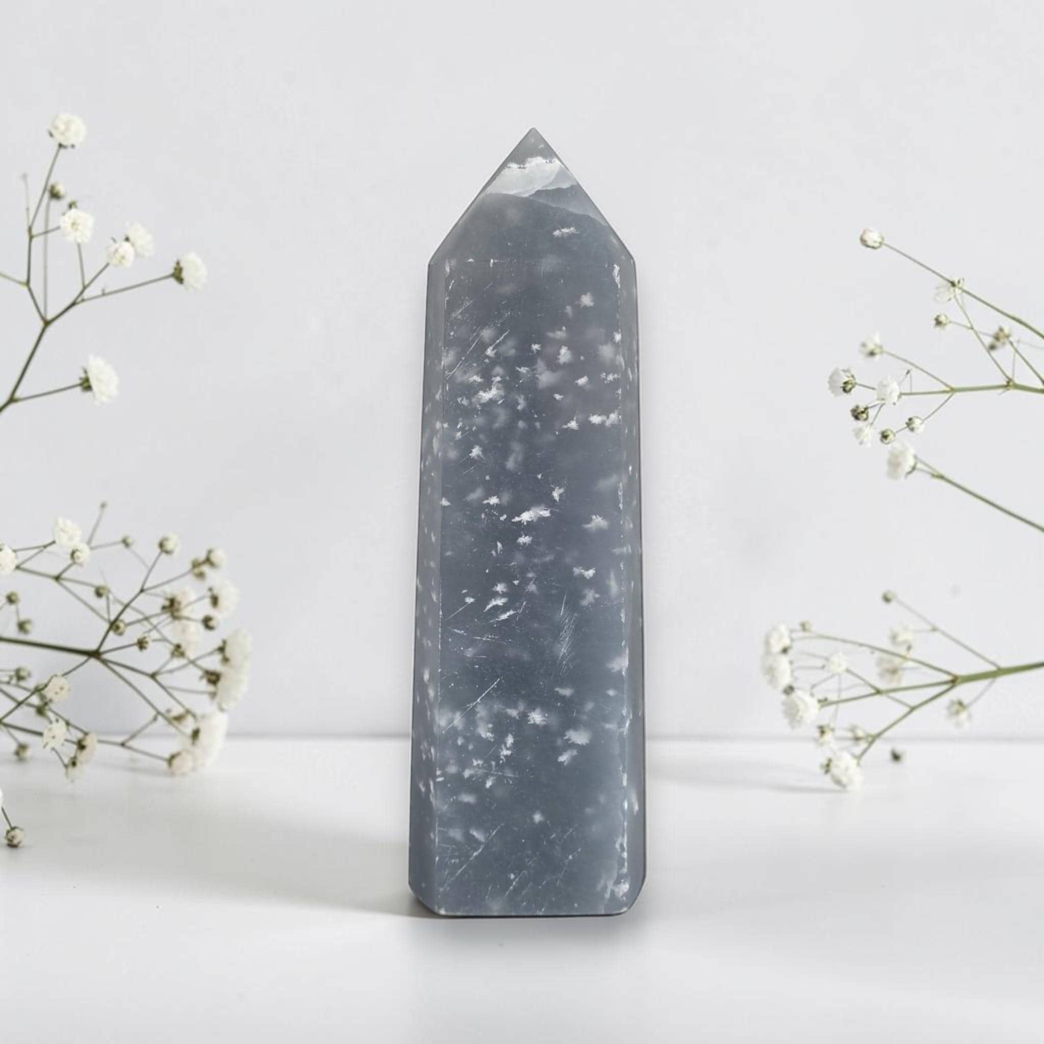 Snowflake Angelite Tower Blue Decor Piece Elegant Gift