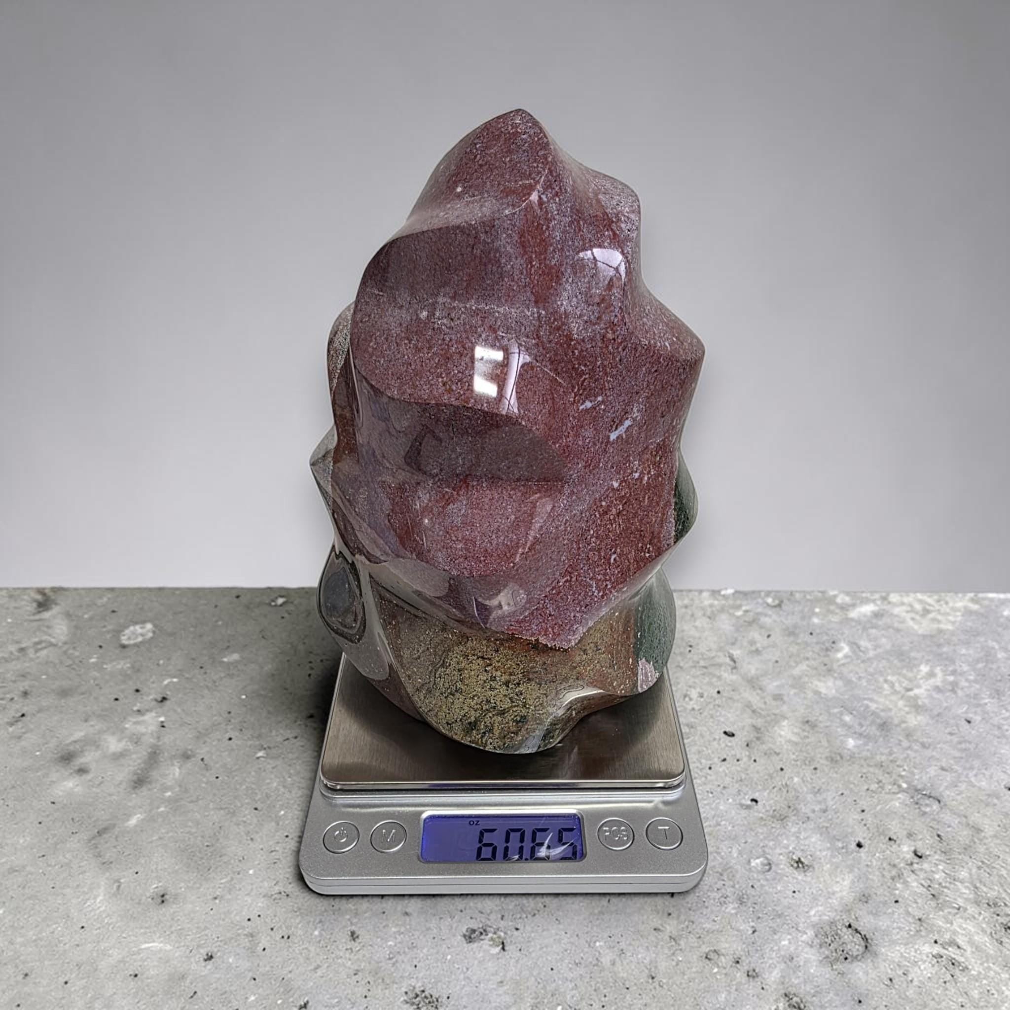 Ocean Jasper Flame, Large Crystal Flame Sculpture, Collector Display Stone
