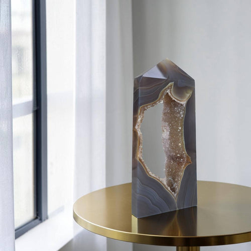 Agate Druzy Tower, Open Cave Geode Crystal, Collector Statement Piece