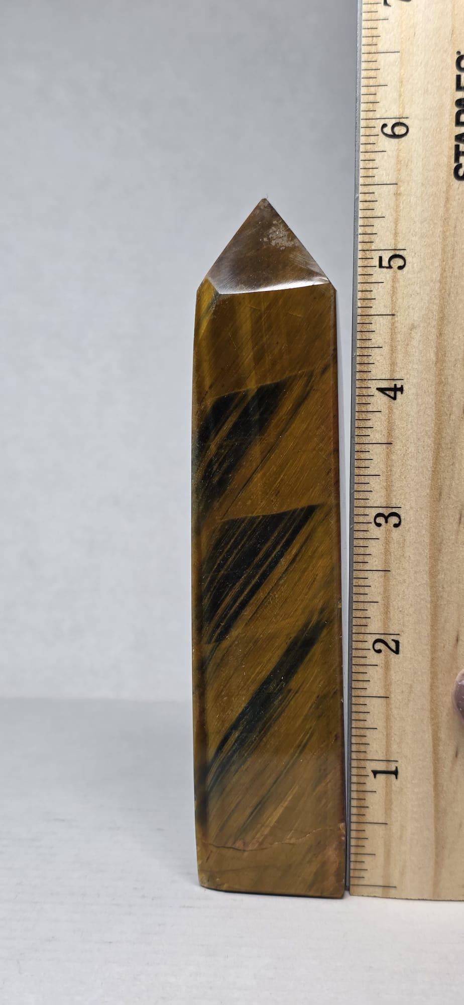 Tiger Eye Tower 5.5" | Golden Crystal Obelisk | Protection Stone | Confidence Stone | Spiritual decor