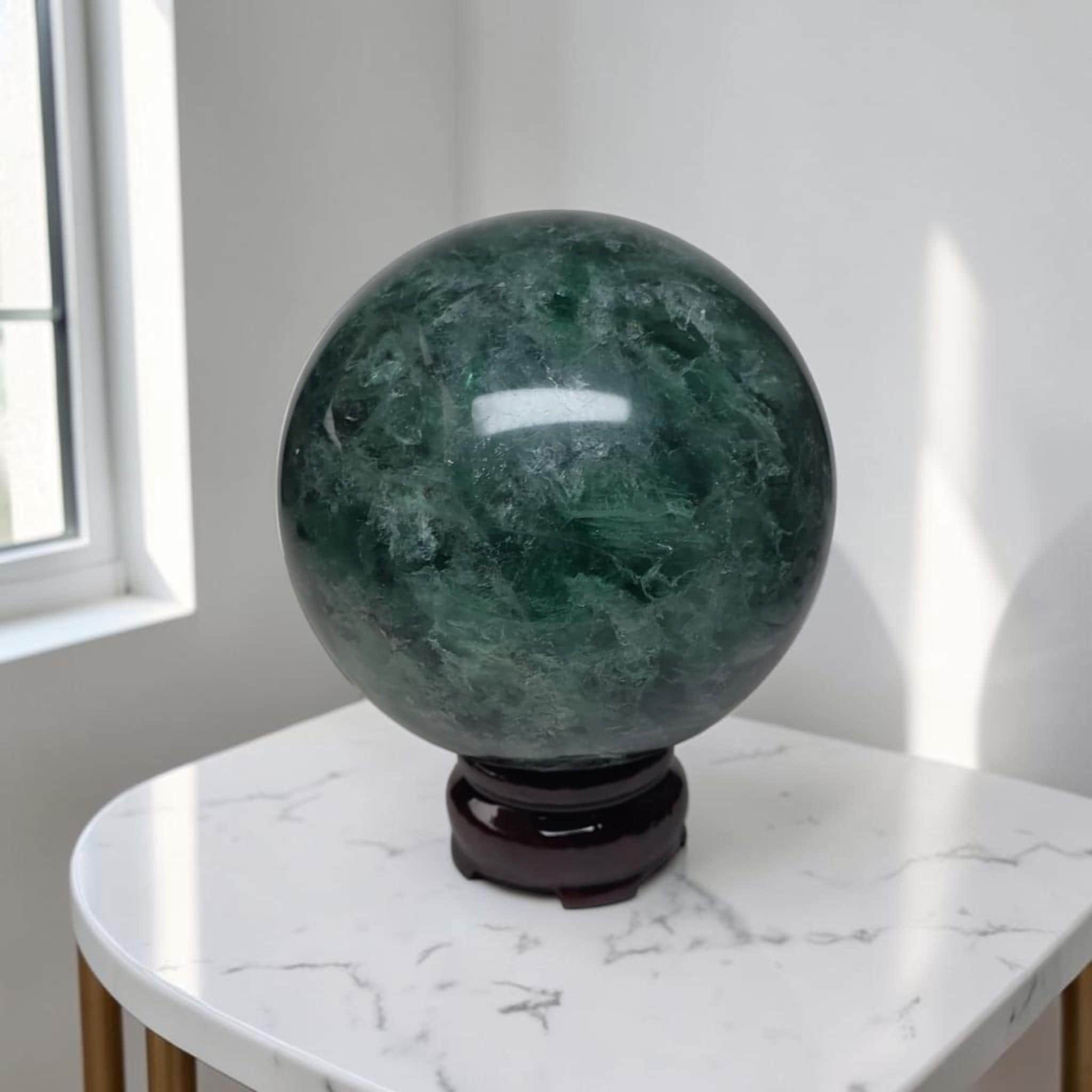 Green Fluorite Sphere 90mm, Large Fluorite Crystal Ball Decor