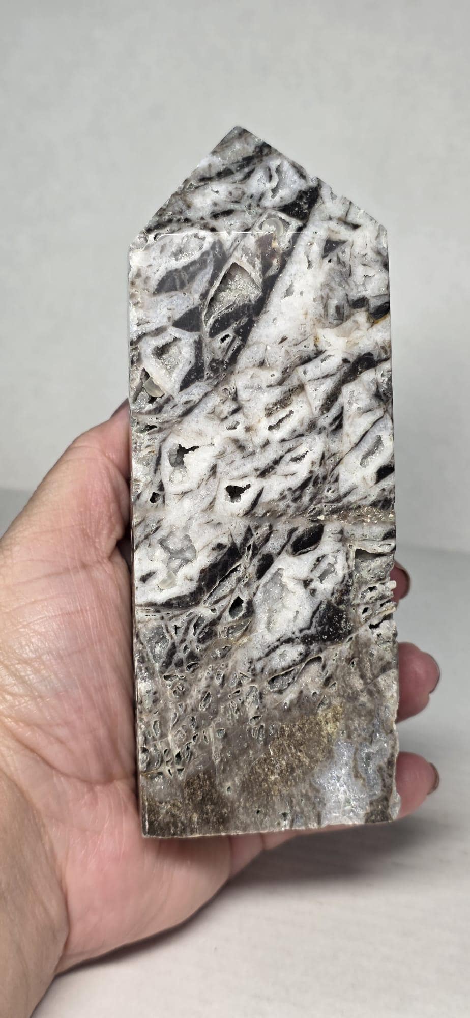 Sphalerite Tower, Natural Sphalerite Crystal Point, Black White Mineral