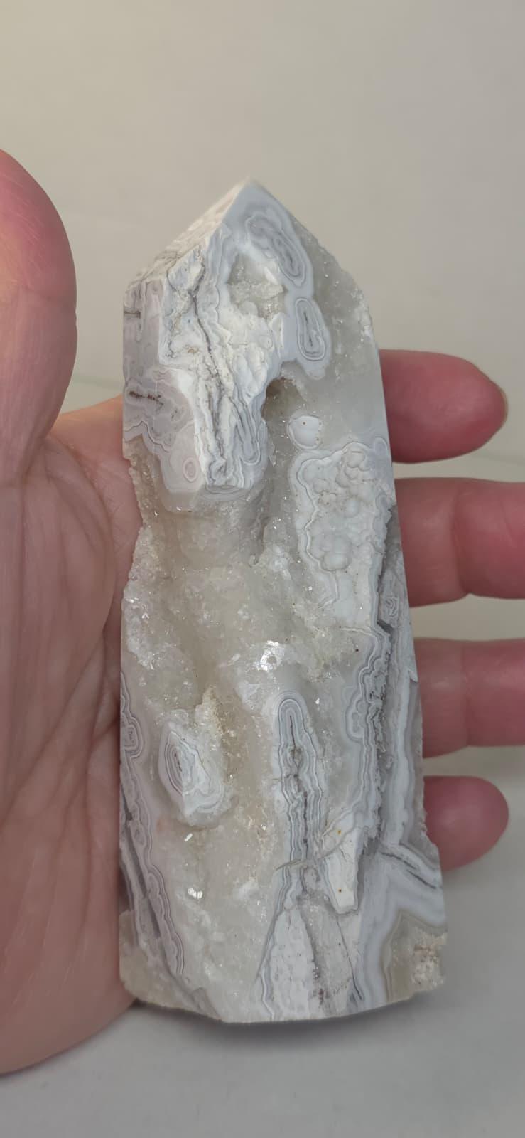 White Lace Tower, Sparkling Druzy Point, Luxury Healing Stone Decor Gift