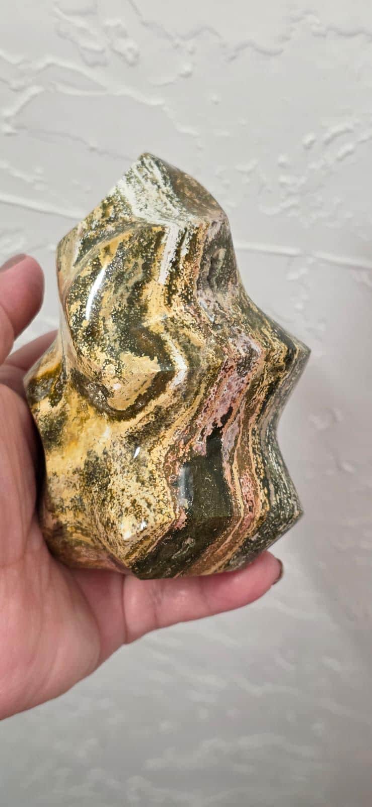 Orbicular Ocean Jasper Flame, Madagascar Freeform Crystal, Natural Mineral Specimen Decor