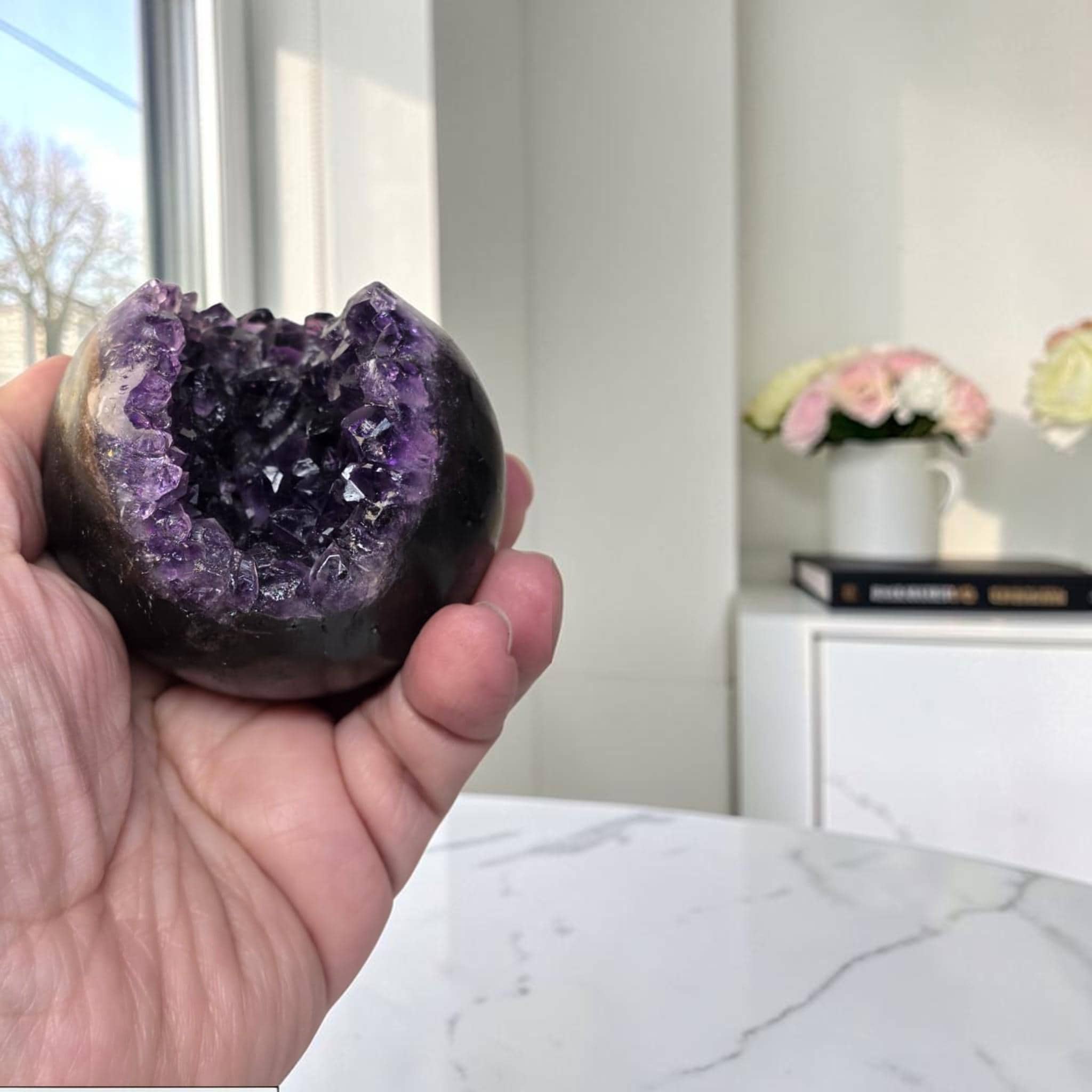 Amethyst Geode Sphere, Druzy Crystal Ball, Purple Crystal Decor, Healing Stone