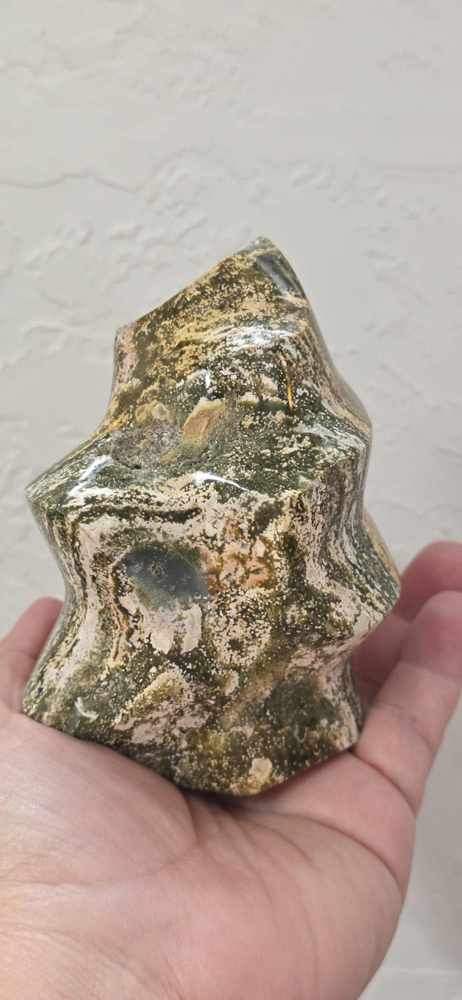 Orbicular Ocean Jasper Flame, Madagascar Freeform Crystal, Natural Mineral Specimen Decor