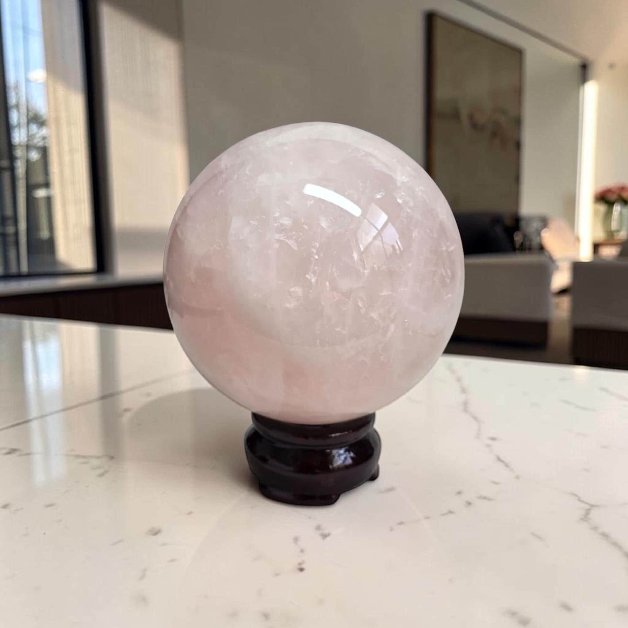 Rose Quartz Sphere 85mm Natural Pink Crystal Ball Polished Quartz Luxury Home Decor Reiki