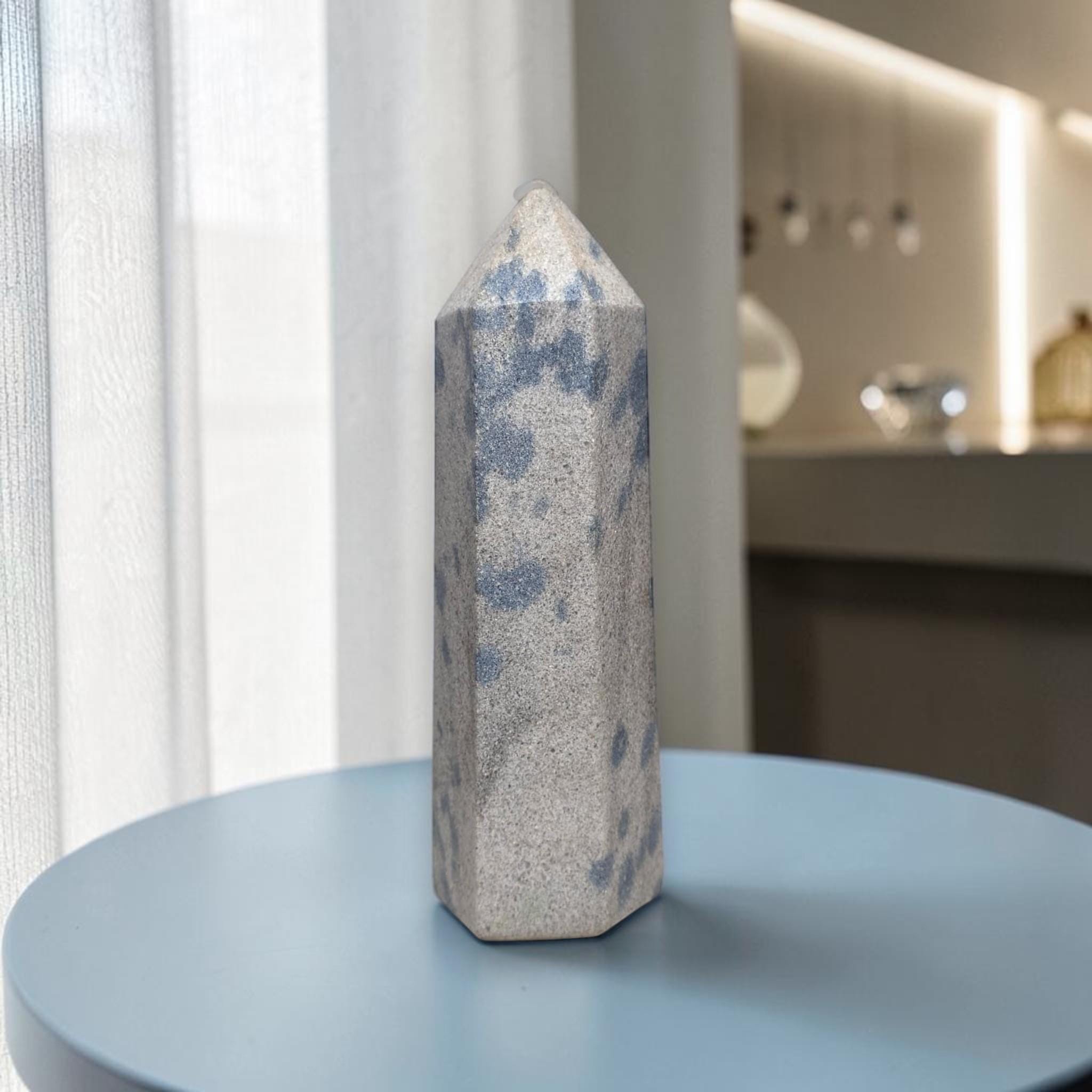 K2 Jasper Crystal Tower, Blue Azurite Point, Healing Stone Decor