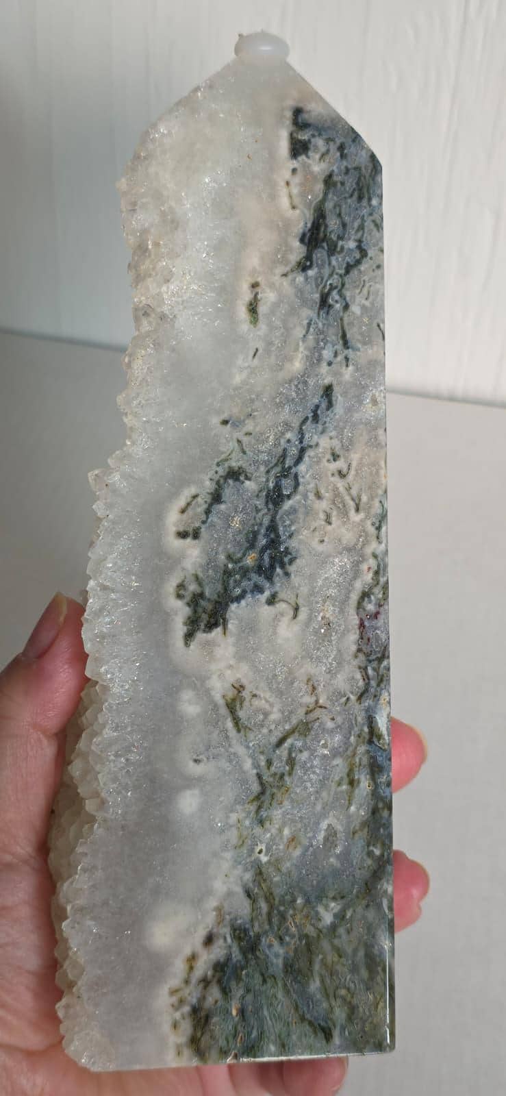 Moss Agate Druzy Geode Tower