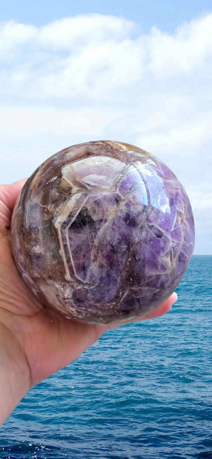 Large Chevron Amethyst Sphere – 92mm Galaxy Quartz Crystal Orb Ball