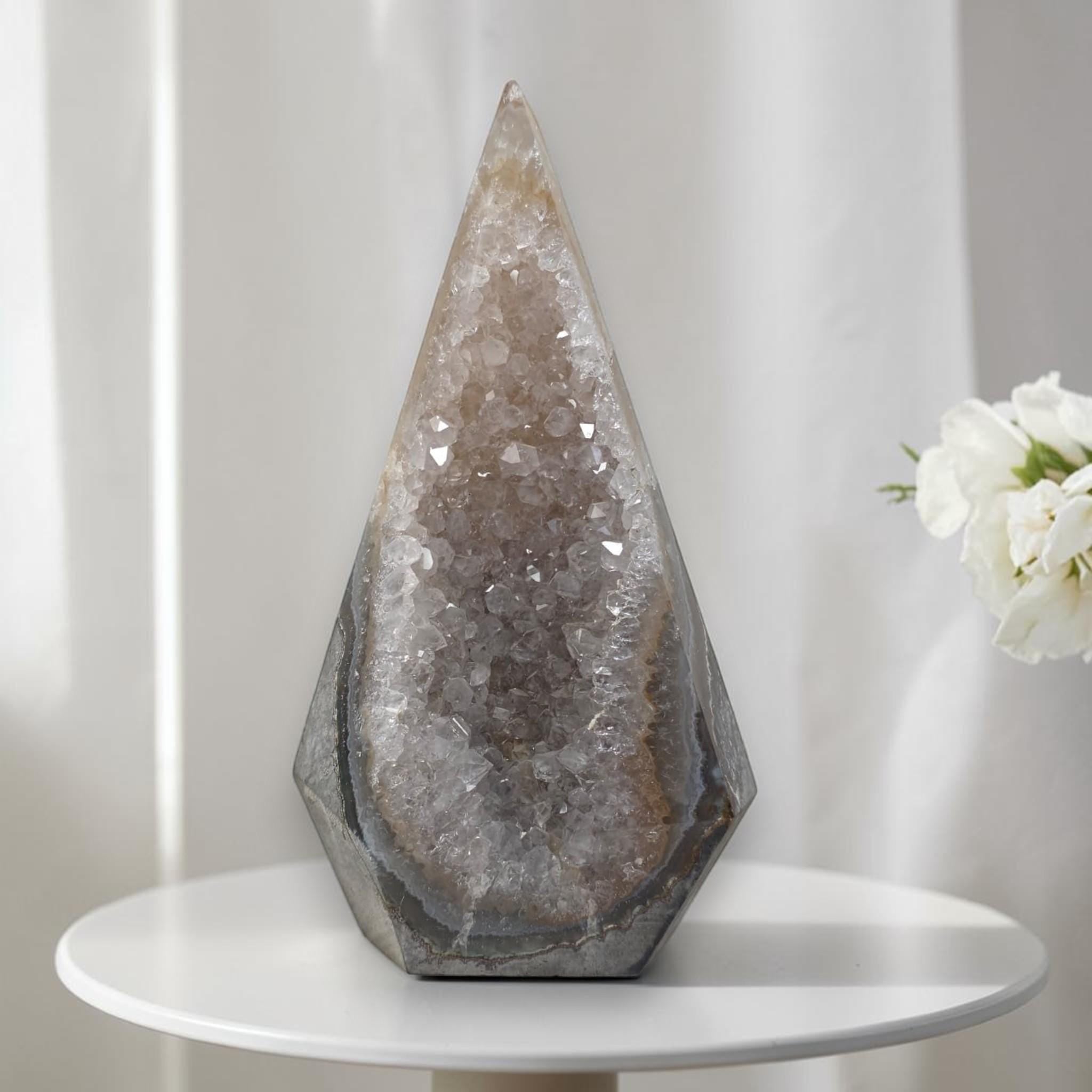 Large Agate Geode Tower, Quartz Point, Luxury Shelf Stone, One of a Kind Gift