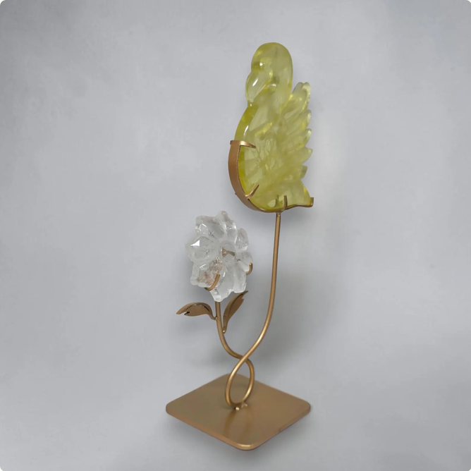 Citrine Swan & Clear Quartz Flower Crystal Set with Stand