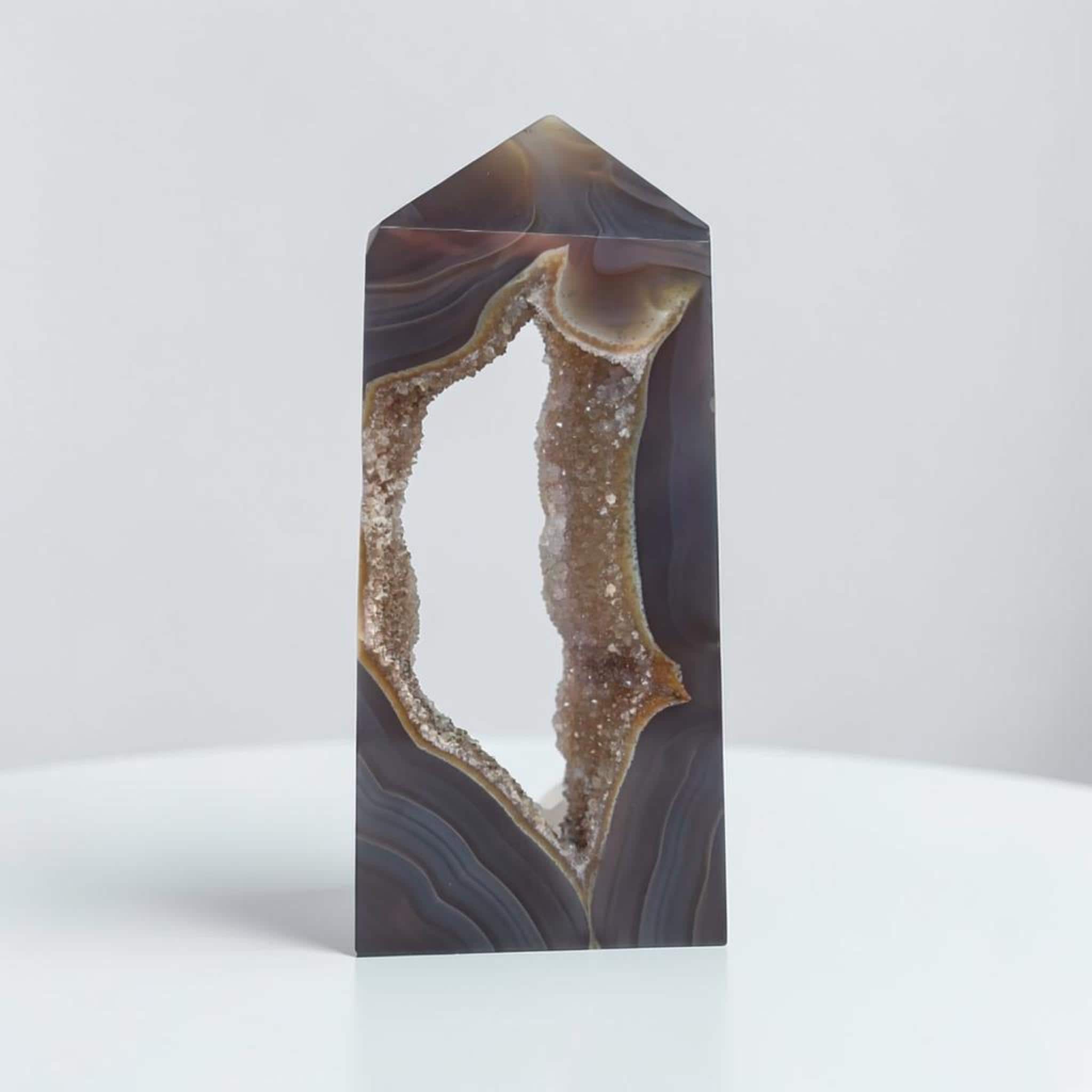 Agate Druzy Tower, Open Cave Geode Crystal, Collector Statement Piece