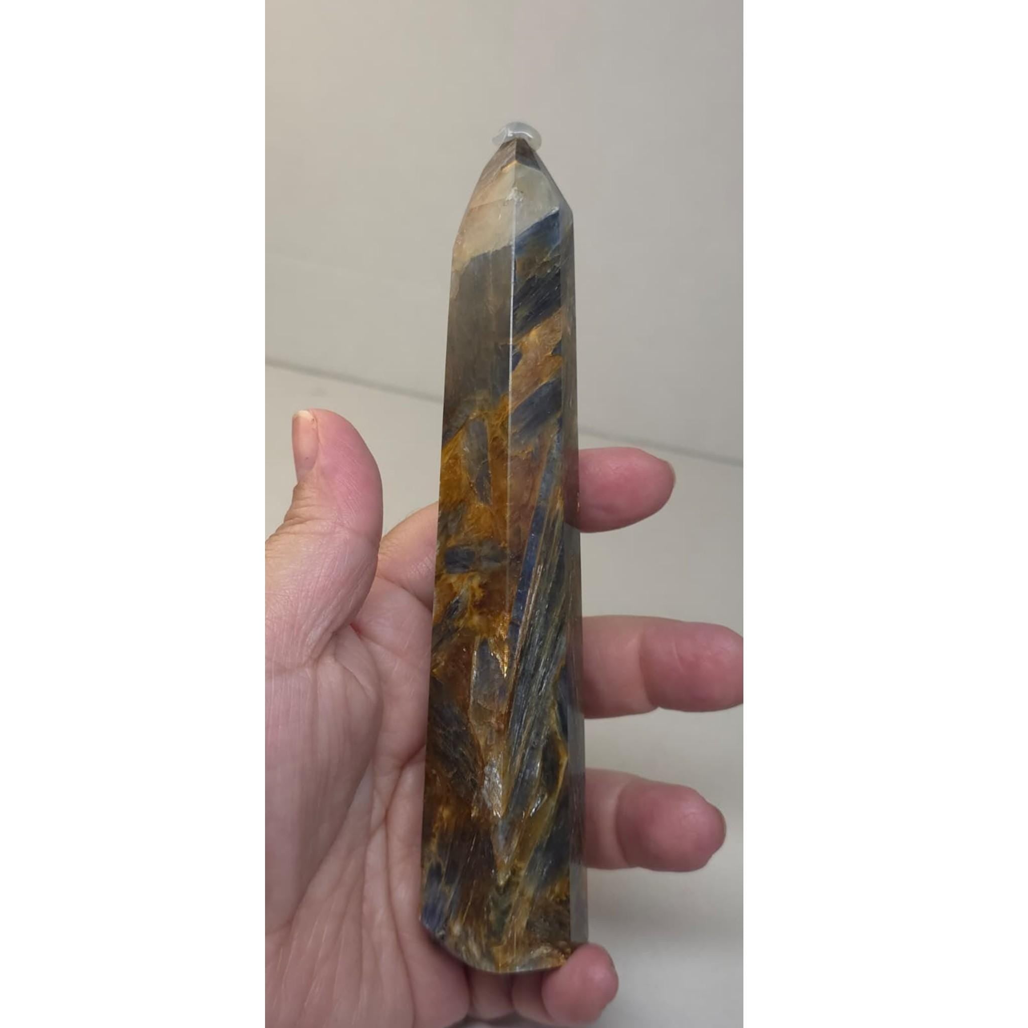 Natural Blue Kyanite Crystal Tower with Stand Slim Obelisk Point Healing Stone Decor