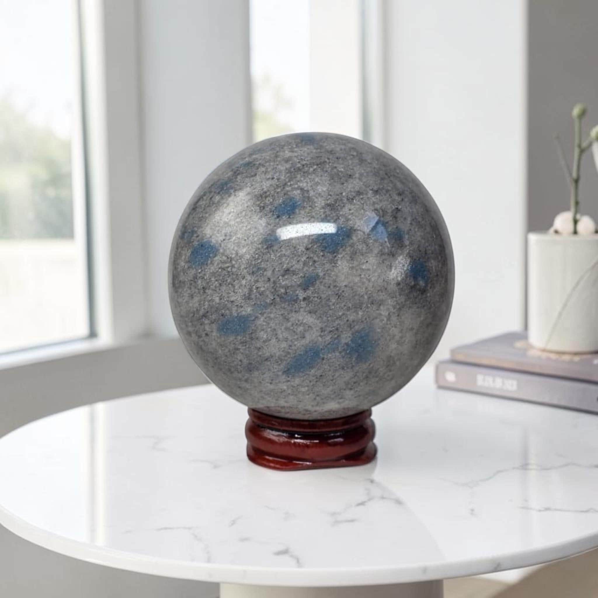 K2 Jasper Sphere 64mm, Rare Blue Granite Crystal, Polished Stone Ball, Healing Crystal