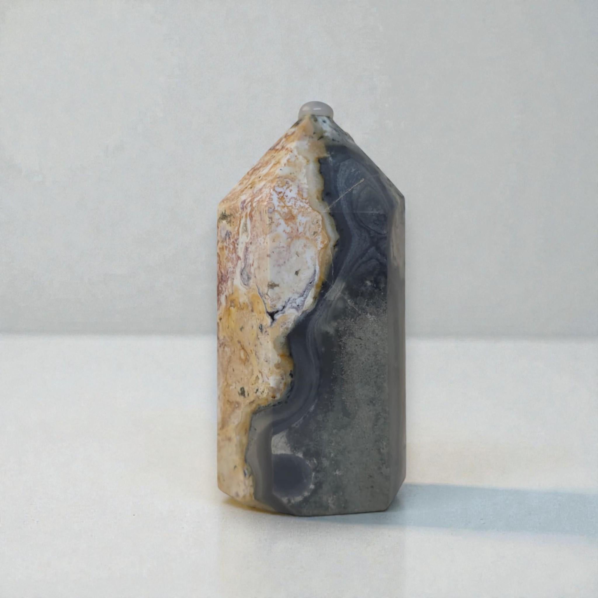 Ocean Jasper Tower, Druzy Agate Obelisk, Polished Healing Stone Decor, Madagascar Mineral Gift, Reiki