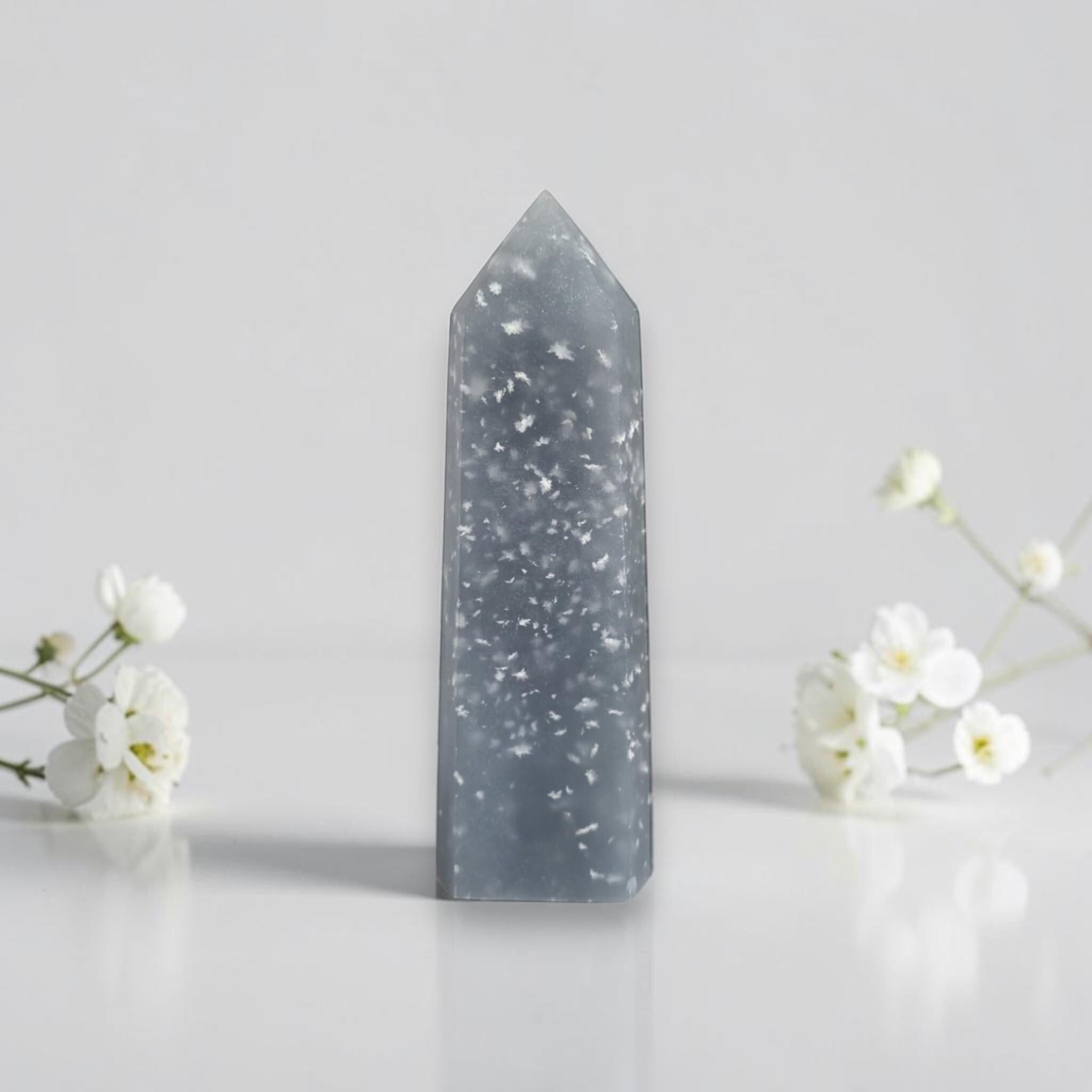 Snowflake Angelite Tower Blue Decor Piece Elegant Gift