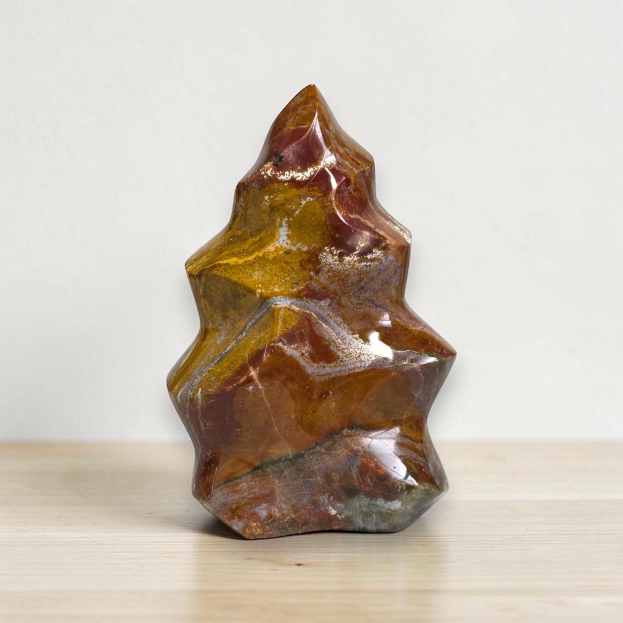 Ocean Jasper Flame Crystal, Large Polished Stone, Collector Display Decor