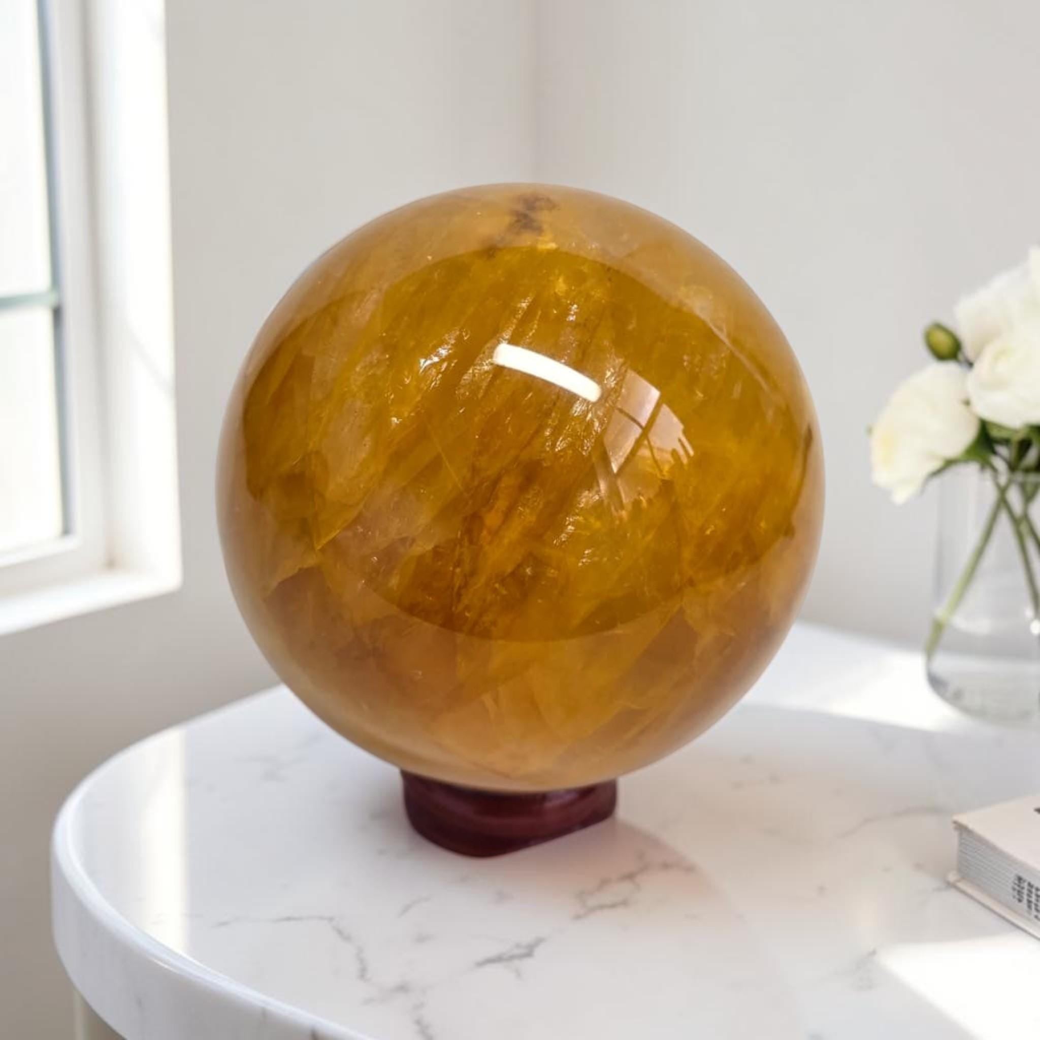 Golden Healer Sphere 65mm, Reiki Healing Stone, Meditation Orb, Spiritual Home Decor Gift