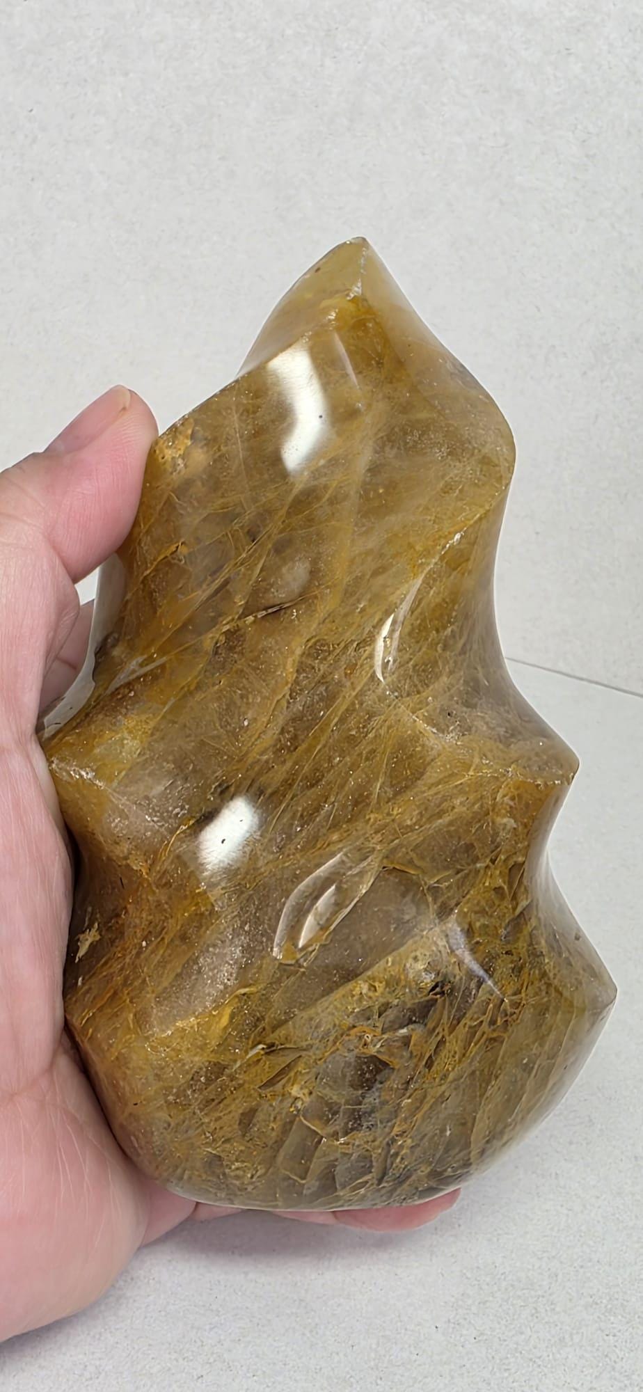 Golden Healer Quartz Flame, Large Healing Stone Decor, Reiki Gift, Meditation Mineral Sculpture