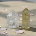 Citrine and clear quartz tower set with two faceted crystal points