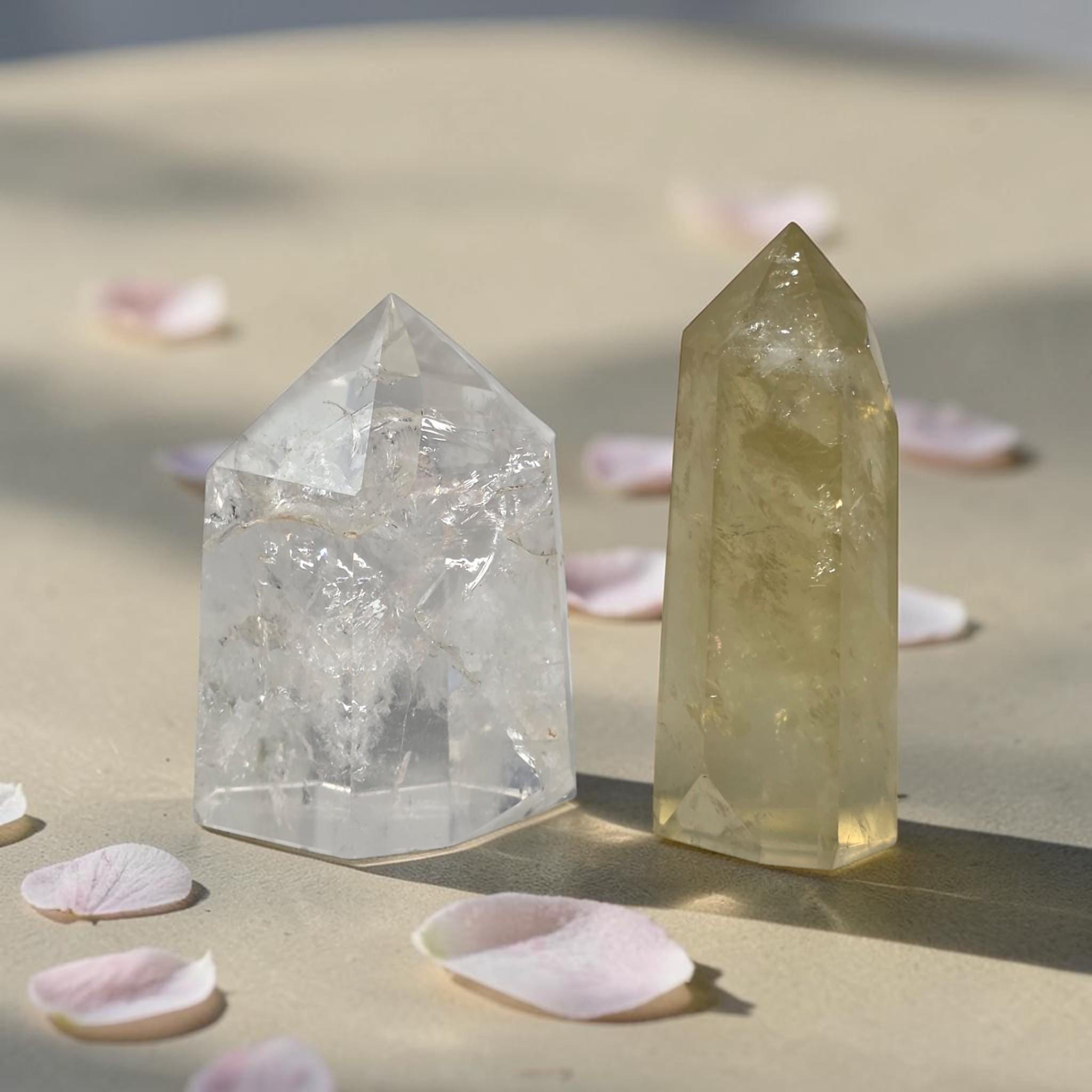Citrine and Clear Quartz Tower Set, Abundance Crystals, Manifestation Stone Pair