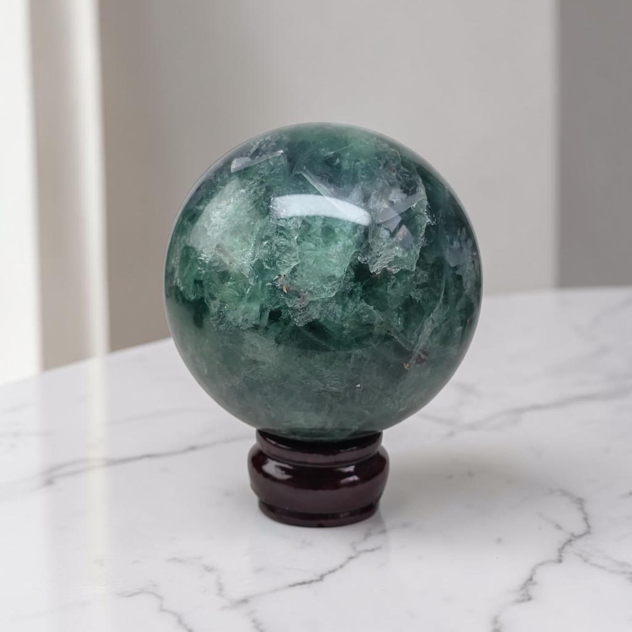 Green Fluorite Sphere 90mm, Large Fluorite Crystal Ball Decor
