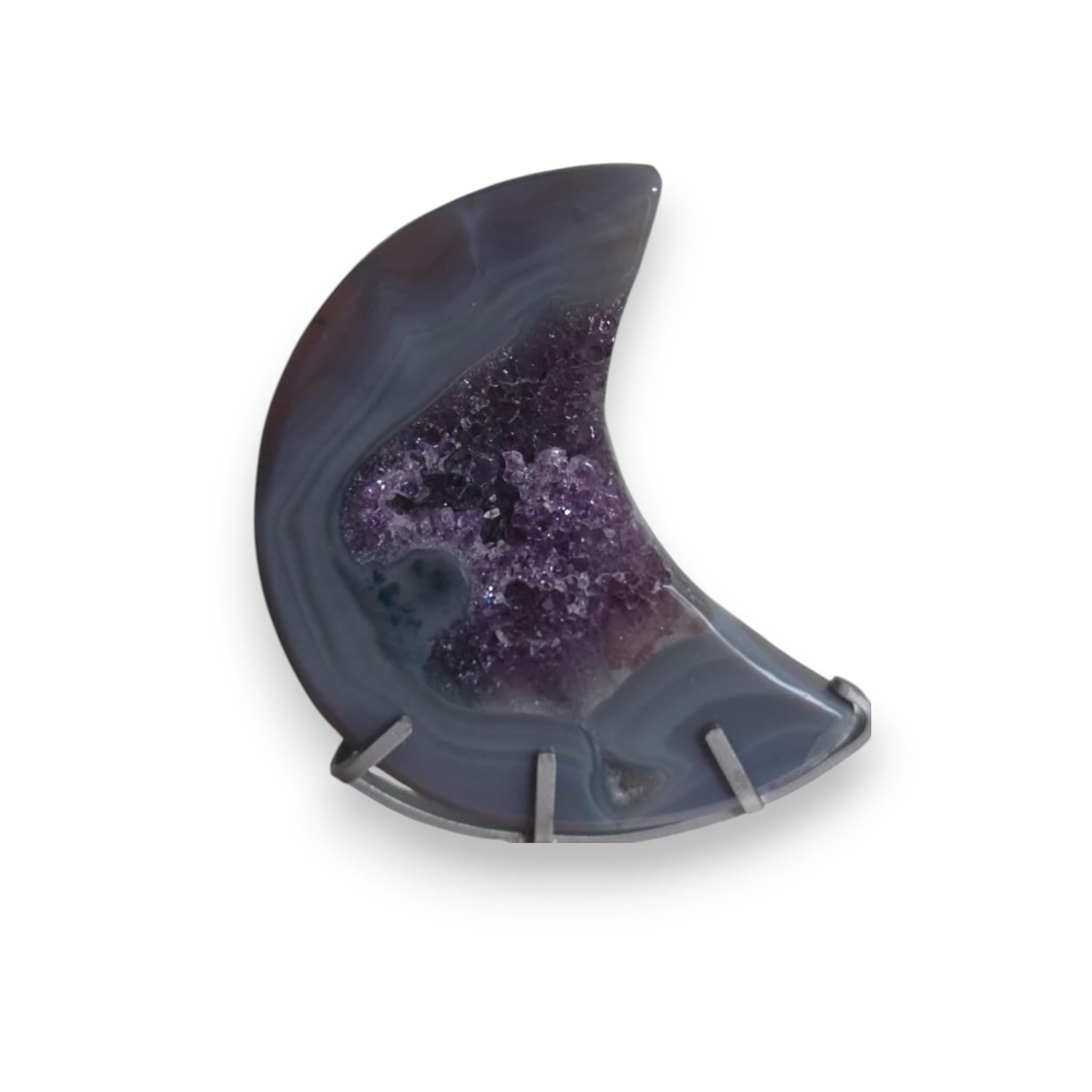 Blue Agate Moon Druzy Geode Crystal Decor