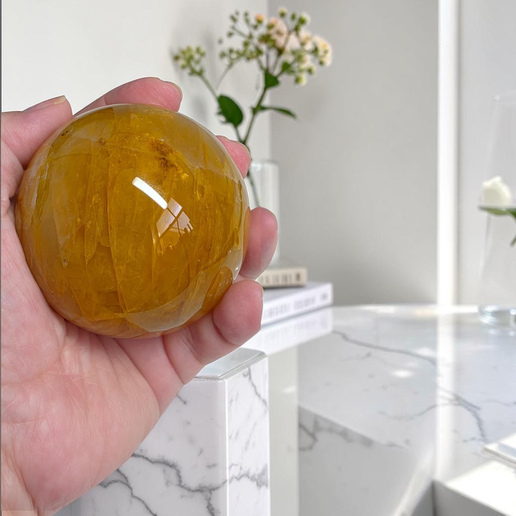 Golden Healer Sphere 65mm, Reiki Healing Stone, Meditation Orb, Spiritual Home Decor Gift