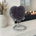 Amethyst Druzy Heart Crystal – Deep Purple Geode Carving, 3.2" Wide