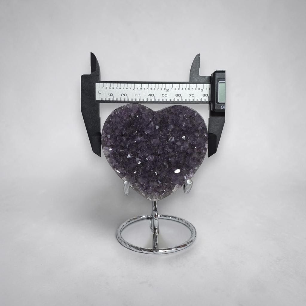 Amethyst Druzy Heart Crystal – Deep Purple Geode Carving, 3.2" Wide