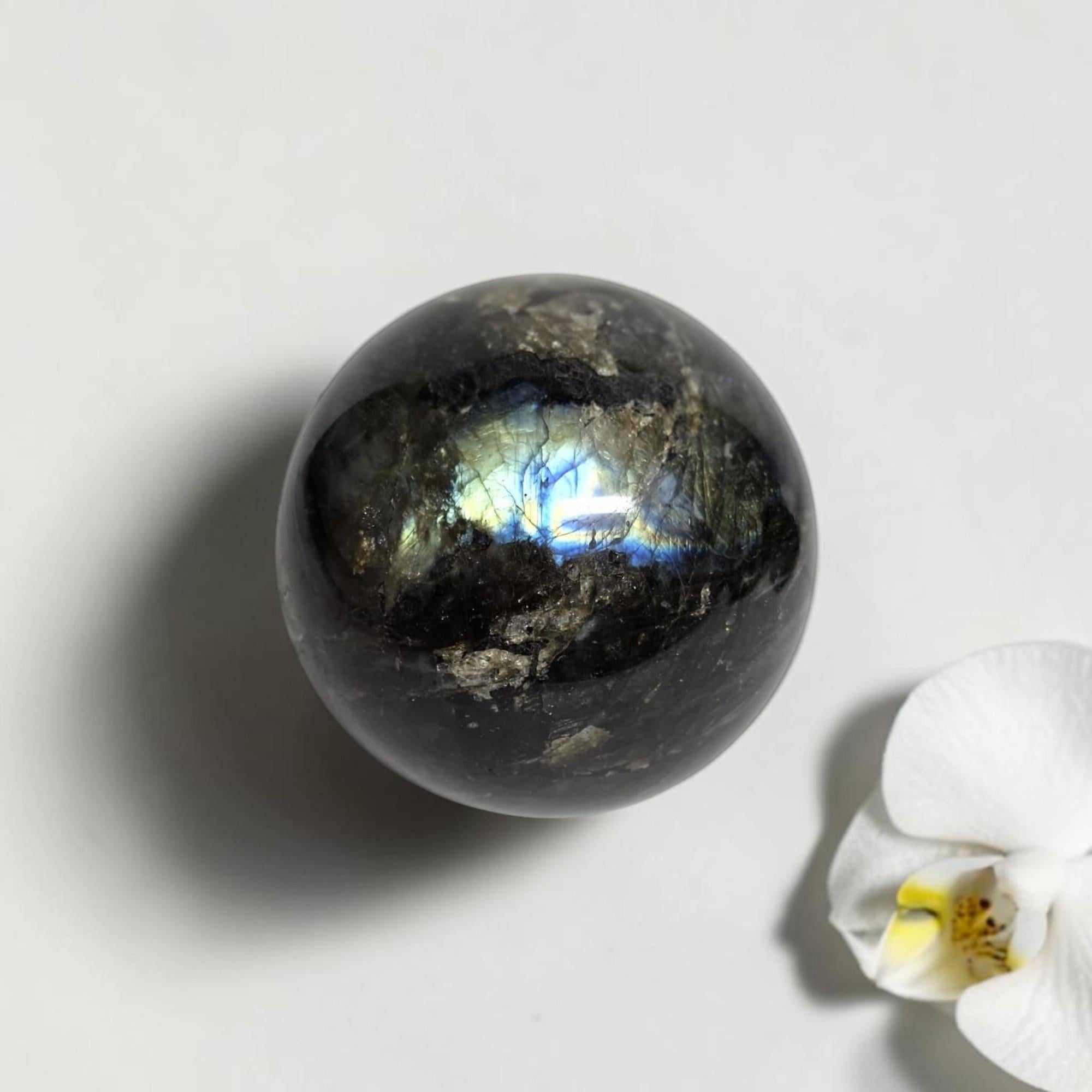 Flash Labradorite Sphere 73mm | Blue Flash Crystal Ball | Protection Energy Stone