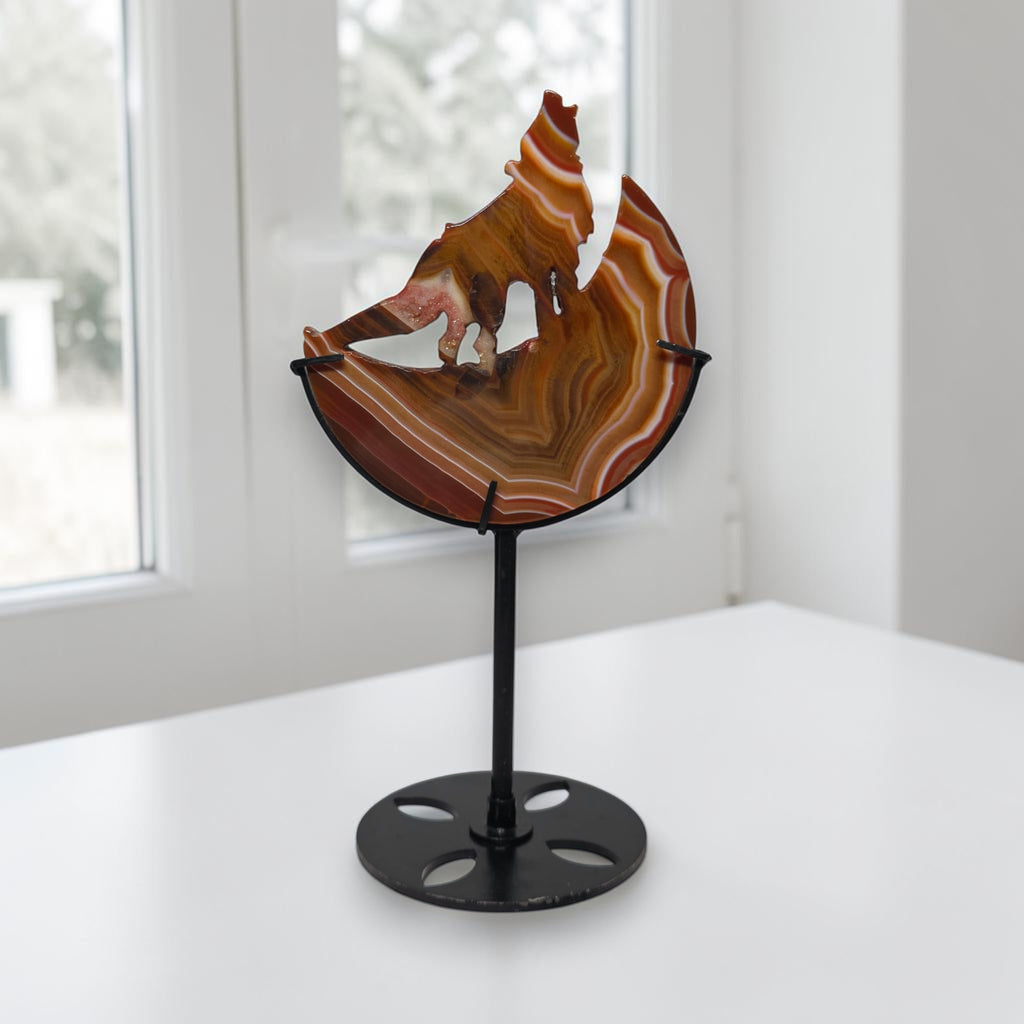 Banded agate wolf moon sculpture home decor styling