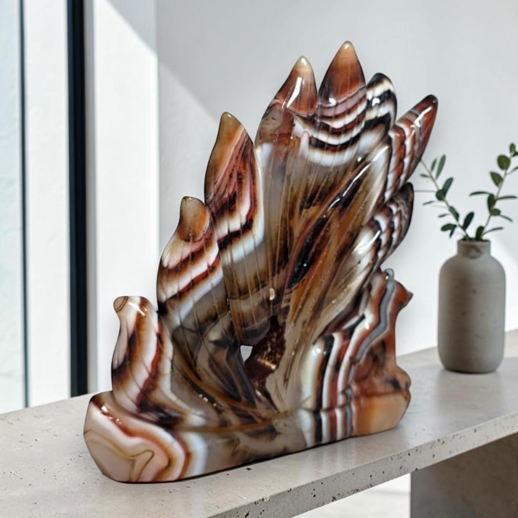 Banded Agate Nine Tails Fox Kitsune freeform back angle view