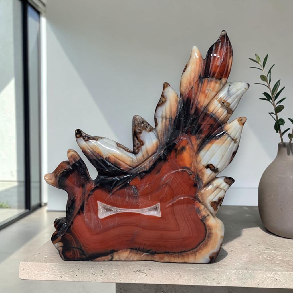 Banded Agate Nine Tails Fox Kitsune XL back angle view