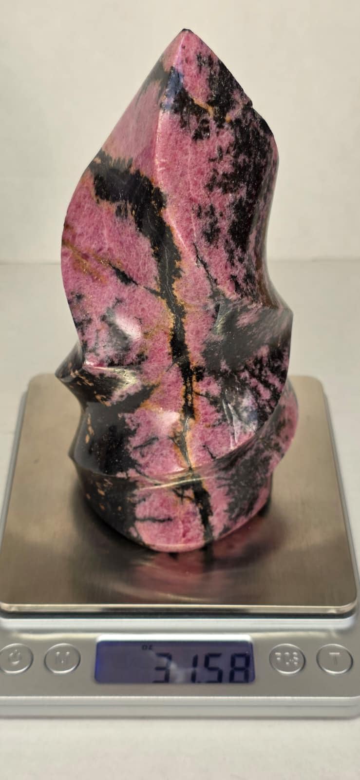 Pink Rhodonite Crystal Flame Natural Stone Carving – Heart Chakra Healing Decor