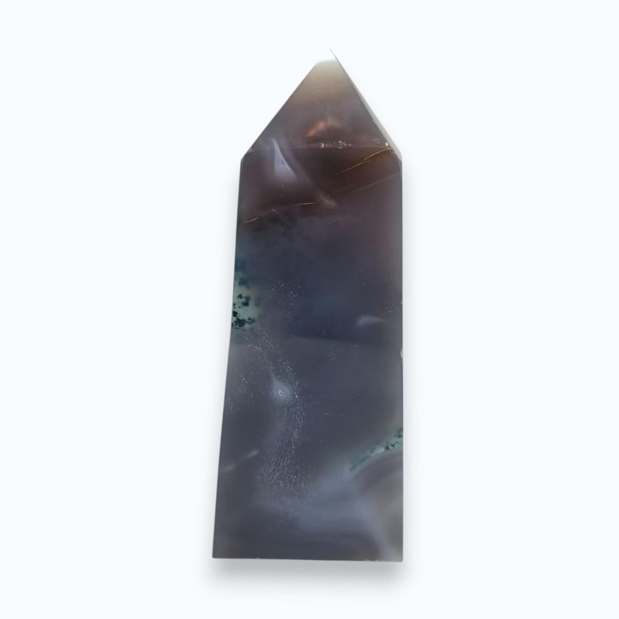 Large Druzy Agate Tower, Geode Crystal Point, Gray Quartz Obelisk Decor