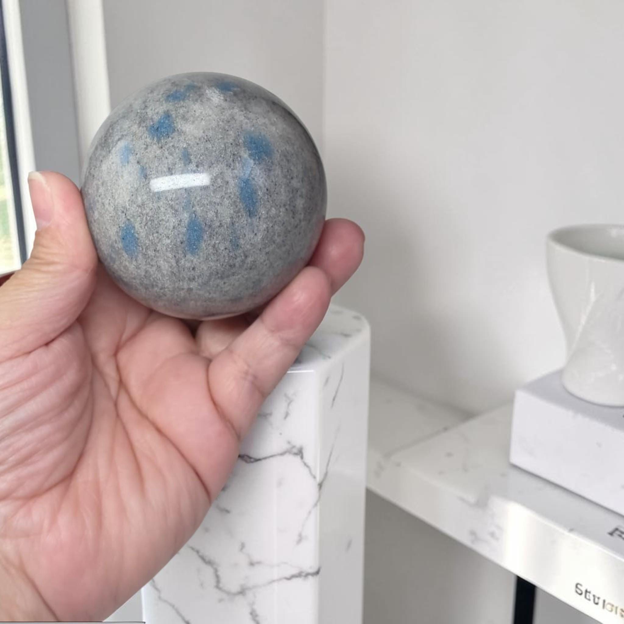 K2 Jasper Sphere 64mm, Rare Blue Granite Crystal, Polished Stone Ball, Healing Crystal
